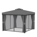 Outsunny 10' x 10' 2-Tier Outdoor Gazebo Canopy Tent with Zippered Mesh Sidewalls, Aluminum Frame for Patio, Backyard Light Grey