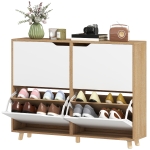 HOMCOM Narrow Shoe Cabinet, Shoe Storage Cabinet with 4 Flip Drawers and Adjustable Shelves for 16 Pairs of Shoes, White