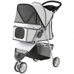 PawHut 3 Wheels Foldable Dog Stroller with Storage Basket, Adjustable Canopy, Cupholder for Miniature and Small Dogs, Grey