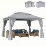 Outsunny 10' x 13' Patio Gazebo, UPF50+ Double Roof Outdoor Gazebo Canopy with Netting and Curtains, Steel Frame, Dark Grey