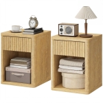 HOMCOM Nightstand with Drawer and Open Shelf, Modern Bedside Table Set of 2 for Bedroom Living Room, Oak