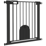 PawHut 30"-32" Extra Wide Pet Gate Barrier with Small Door, 30"H Dog Gate with Safety Gate Barrier, Stair Pressure Fit, Black