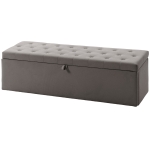 HOMCOM Storage Ottoman, Upholstered Velvet End of Bed Bench, Button Tufted Storage Bench for Bedroom, Living Room, Grey