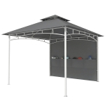 Outsunny 10' x 10' Patio Gazebo, Double Roof Outdoor Gazebo Canopy Shelter with Storage, Hook, Metal Frame, Dark Grey