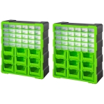 DURHAND Plastic 39 Drawer Parts Organiser Wall Mount Storage Cabinet for Small Nuts Bolts Tool Set of 2 Green