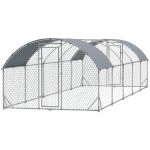 PawHut Galvanized Large Metal Chicken Coop Cage Walk-in Enclosure Poultry Hen Run House Playpen Rabbit Hutch with Cover for Outdoor Backyard 9.2' × 31.2' × 6.4'Silver