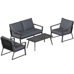 Outsunny 4 Piece Patio Furniture Set, Aluminum Conversation Set, Outdoor Garden Sofa Set with Armchairs, Loveseat, Center Coffee Table and Cushions, Dark Grey