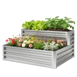 Outsunny 2 Tier Galvanized Raised Garden Bed, Steel Planter Box for Vegetables, Flowers, Herbs, 47" x 40" x 23", Silver