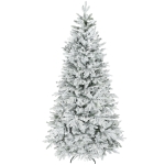 HOMCOM 7.5 ft Artificial Frosted Christmas Tree with Realistic Branches, Wide Full Spruce, Hinged Xmas Tree, Easy Assembly