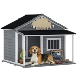 PawHut Outdoor Cabin Style Dog House, Medium Dogs, 53 lbs, Gray