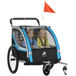 Aosom 3-in-1 Bike Trailer for Kids, Running Stroller with 2 Seats, Jogging Cart with 5-Point Harness, Storage Units, Blue