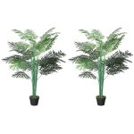 Outsunny 5FT Artificial Palm Tree Set of 2, Fake Tropical Tree with Lifelike Leaves, Faux Plant in Pot for Indoor Decoration, Green