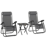 Outsunny Zero Gravity Chair Set of 2 Patio Chair with Side Table Cupholders and Pillows for Pool, Backyard, Lawn, Beach, Grey