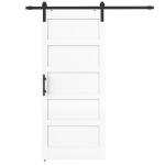 HOMCOM 36"x84" Sliding Barn Door with Hardware Kit, Shaker Style Sliding Door with Handle, Track, Floor Guide, White Wood Grain