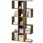 HOMCOM 5-Tier Bookshelf, S Shaped Geometric Bookcase with 15 Compartments, Rustic Brown