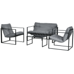 Outsunny 4 Piece Outdoor Furniture Set, Patio Conversation Set with Tempered Glass Table, Loveseat, 2 Chairs and Cushions, Grey
