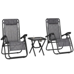Outsunny Zero Gravity Chair Set of 2 Patio Chair with Side Table Cupholders and Pillows for Pool, Backyard, Lawn, Dark Grey