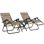 Outsunny Zero Gravity Chair Set of 2 Patio Chair with Side Table Cupholders and Pillows for Pool, Backyard, Lawn, Beige