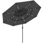 Outsunny 9.7 ft Outdoor Patio Umbrella with Solar LED Lights, 3 Tier Outdoor Table Umbrella with Tilt, Crank, Black