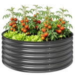 Outsunny Galvanized Raised Flower Bed, 4 x 4 x 1.5 ft Outdoor Metal Raised Bed with Safety Edging and Gloves, Dark Grey