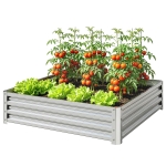 Outsunny 4' x 4' x 1' Galvanized Raised Garden Bed, Outdoor Metal Planter Box with Open Bottom, Square Raised Garden Box for Vegetables, Flowers, Herbs, Silver