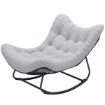 Outsunny Oversized Rattan Patio Egg Chair, Outdoor Rocking Chair with Padded Cushion for Indoor, Porch, Grey