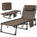 Outsunny Outdoor Folding Chaise Lounge, Reclining Lounge Chair with Adjustable Backrest and Removable Pillow, Brown