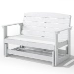 Outsunny Patio Glider Bench w/ HDPE Slatted Double Rocking Chair, White