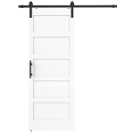 HOMCOM 32"x84" Sliding Barn Door with Hardware Kit, Shaker Style Sliding Door with Handle, Track, Floor Guide, White Wood Grain