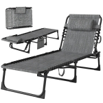 Outsunny Outdoor Folding Chaise Lounge, Reclining Lounge Chair with Adjustable Backrest and Removable Pillow, Mixed Grey