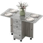 HOMCOM Drop Leaf Dining Table, Mobile Folding Table on Wheels with Drawers and Cabinet for Dining Room, Kitchen, Grey
