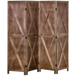HOMCOM 4-panel Wall Partition Farmhouse Room Separator with Foldable Design Wooden Frame 5.6FT, Walnut