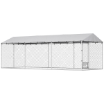 PawHut Dog Kennel Outdoor Dog Run Waterproof UV-Resist Cover Lockable Door Adjustable Bowls 20 x 7.5 x 6.5ft