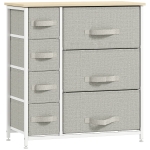 HOMCOM Dresser with 7 Drawers, Chest of Drawers with Metal Frame, Fabric Dresser for Living Room, Light Grey