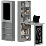 HOMCOM Fold-out Convertible Office Desk, Wall Mount Computer Desk with Blackboard and Side Shelf, Charcoal Grey