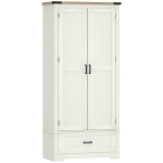 HOMCOM 69" Tall Farmhouse Kitchen Pantry Cabinet with 2 Doors, Drawer and Adjustable Shelves, Cream White
