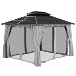 Outsunny 10' x 12' Outdoor Hardtop Gazebo Canopy w/ Double PC Roof, Steel Frame, Nettings, Curtains for Garden Lawn Deck, Grey