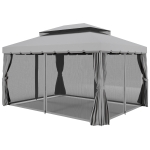 Outsunny 13' x 10' Patio Gazebo Canopy with 2-Tier Polyester Roof, Vented Mesh Sidewall & Strong Aluminum Frame, Medium Grey