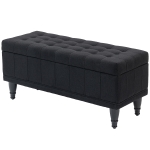 HOMCOM Storage Ottoman, Linen Fabric End of Bed Bench with Button Tufted Storage Bench for Bedroom, Black