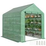 Outsunny Outdoor Walk-in Greenhouse with Roll-up Zipper Door, 18 Shelves, PE Cover, 95.25" x 70.75" x 82.75", Green