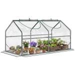 Outsunny 4' x 2' x 2' Portable Mini Greenhouse, Small Green House with PVC Cover, Roll-up Zippered Windows for Indoor, Outdoor Garden, Clear
