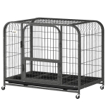 PawHut 37 Inch Heavy Duty Dog Crate, Large Metal Dog Cage with Lockable Wheels and Removable Tray