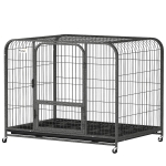 PawHut 43 Inch Heavy Duty Dog Crate, Extra Large Metal Dog Cage with Lockable Wheels and Removable Tray