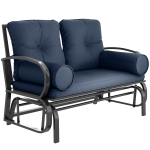 Outsunny Swing Glider Rocking Chair, Double Patio Bench, 2 Person Loveseat with Steel Frame, Cushions, Pillow Armrests, Blue