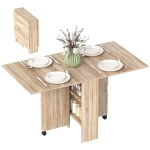 HOMCOM Extendable Dining Table, Collapsible Folding Table w/ 2-tier Shelves and Rolling Casters, Nature Wood