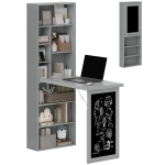HOMCOM Fold-out Convertible Office Desk, Wall Mount Computer Desk with Blackboard and Side Shelf, Charcoal Gray