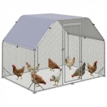PawHut Large Chicken Coop Metal Chicken Run with Waterproof and Anti-UV Cover, Flat Shaped Walk in Fence Cage Hen House for Outdoor and Yard Farm Use, 1" Tube Diameter, 9.2' x 6.2' x 6.4'