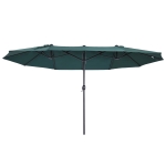 Outsunny 15ft Double-sided Patio Umbrella with Twin Canopy, Extra Large Outdoor Parasol with Crank for Pool, Deck, Market, Dark Green