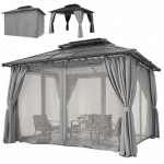 Outsunny 10' x 12' Outdoor Hardtop Gazebo Canopy w/ Double PC Roof, Steel Frame, Nettings, Curtains for Garden Lawn Deck, Grey