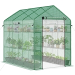 Outsunny 7' x 5' x 6' Walk-in Greenhouse for Outdoors with Mesh Door and Windows, 18 Shelf Hot House with Trellis, Plant Labels, UV Protective for Growing Flowers, Herbs, Vegetables, Saplings, Green